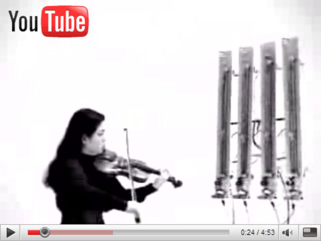 A robot jamming with a violin player. And no, of course it doesn't sound good - but it's entertaining