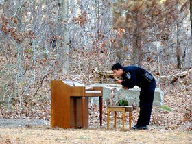 Working piano carefully abandoned in woods