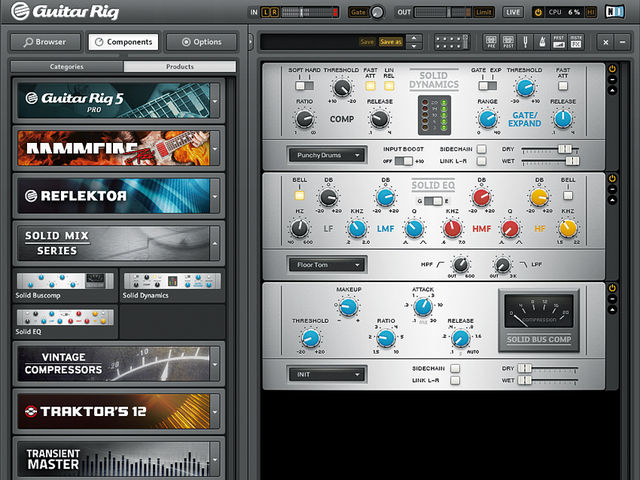 Solid Mix Series uses the Guitar Rig shell – other installed components appear in the browser on the left.