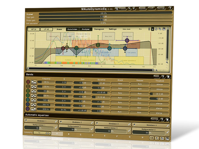 MAutoDynamicEQ's feature-packed display includes handy colour-coded frequency ranges.