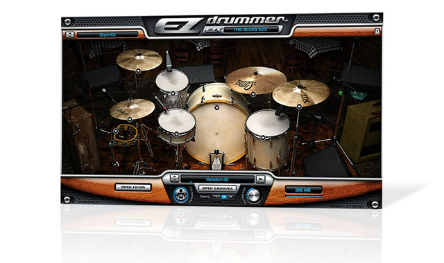 Note the massive 28" kick drum of the calfskinned Levin kit