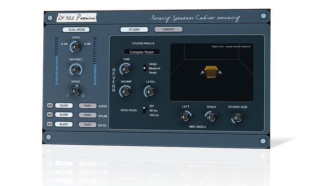 In the Studio area, you can set the room size, wall type, mic distance and mic angles, and apply reverb