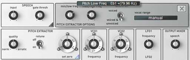 The pitch extractor module's advanced options.