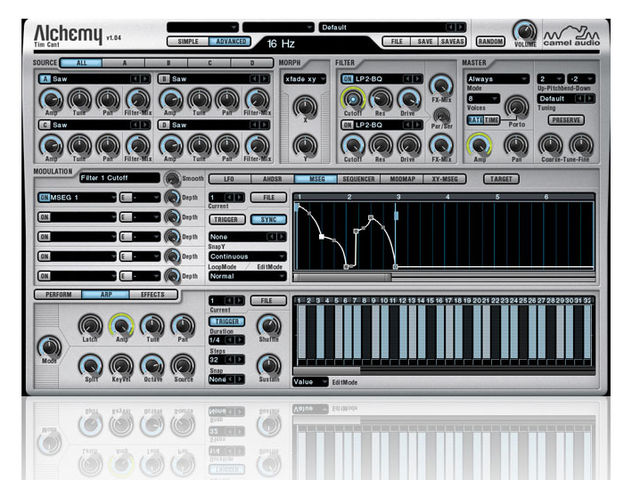 Alchemy's interface can be viewed in either Simple or Advanced mode.