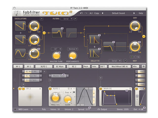 FabFilter Twin 2 Twin 2's interface only displays what you're using.
