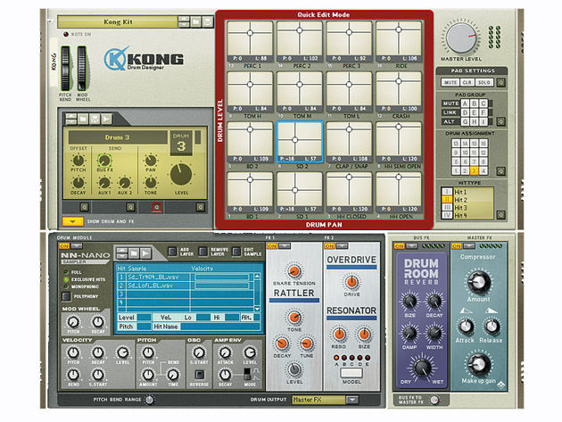 Propellerhead Software Reason 5 Quick Edit mode in full effect! Here we get simultaneous control over level and pan for each and every pad in Kong.