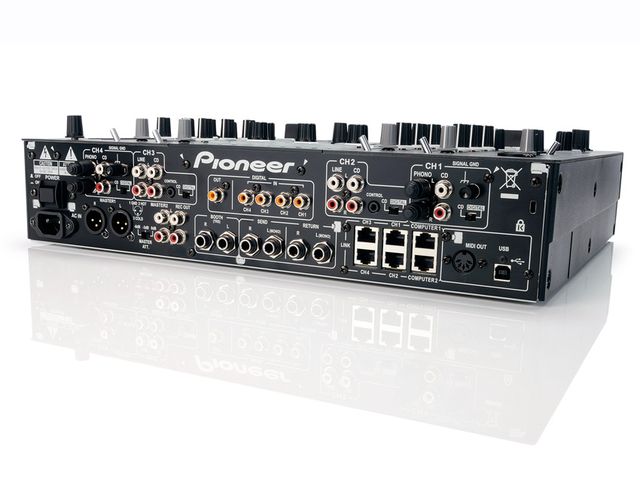 Pioneer DJM-2000 On the back are ports to connect up to four CDJs and two laptops at the same time.