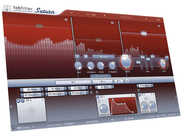FabFilter Saturn FabFilter Saturn's large spectrum analyser is an ever-present - and cool - feature of its display.