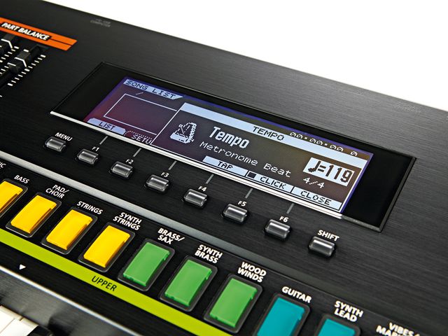 Roland Jupiter-50 The JP-50's coloured category select buttons help quickly locate favourite sounds.