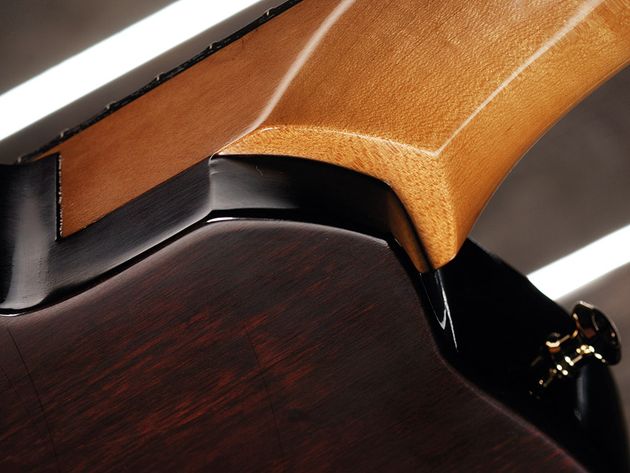 Despite the Strat-meets-Tele vibe, the Chesapeake has a glued-in neck