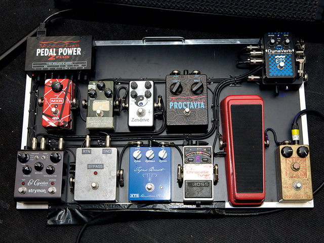 Nalle's pedalboard When we caught up with Nalle in London recently, he was using his favourite VOS Les Paul into this rather dribblesome pedalboard, and on to a pair of Fender Tweed Deluxe 1 x 12 combos.