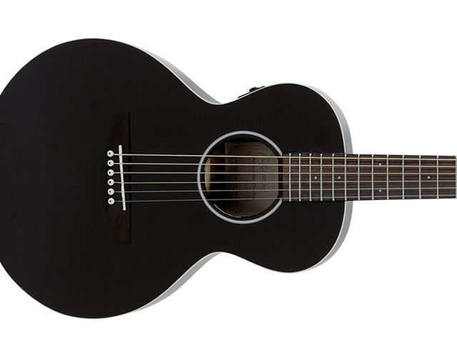 Takamine EG Mini Scalloped, X-braced solid cedar top with laminated mahogany top and sides.