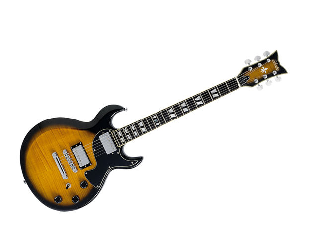 Schecter S-1 Custom The three-piece set mahogany neck has an ebony fingerboard.