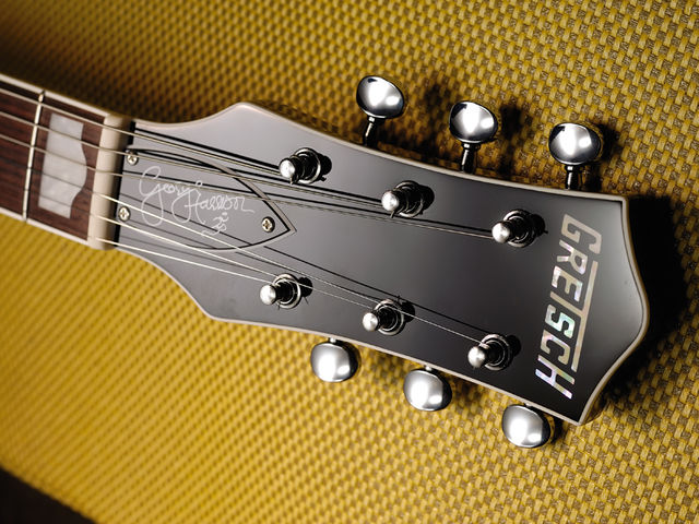 Gretsch G6128T-GH George Harrison Signature Duo Jet It's taken time for Gretsch to get George's signature on a headstock.