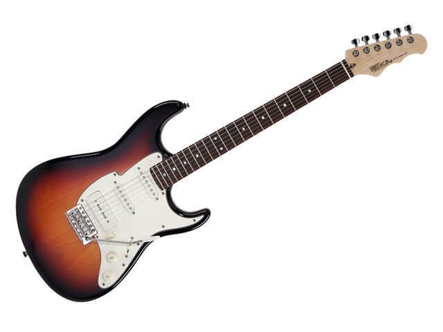 Fret-King Black Label Corona SP The bat-wing shapes of the Corona SP's scratchplate and headstock distinguish it from its inspiration.