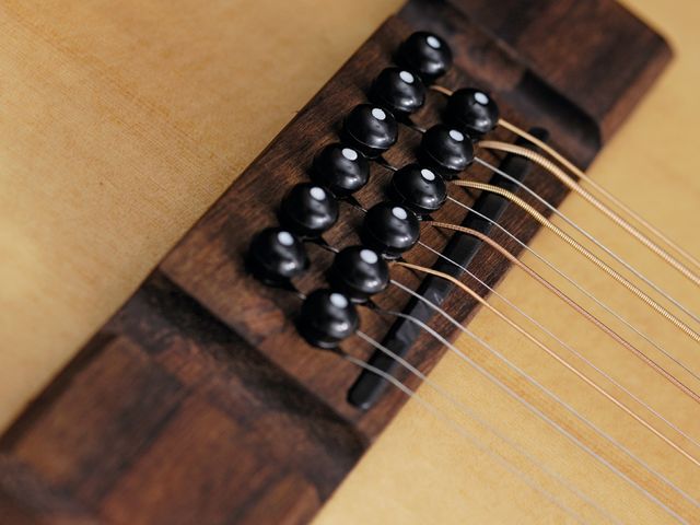 Vintage Paul Brett VE8000PB-12 The VE8000PB-12's dedicated 12-string bridge design is reinforced for extra strength.