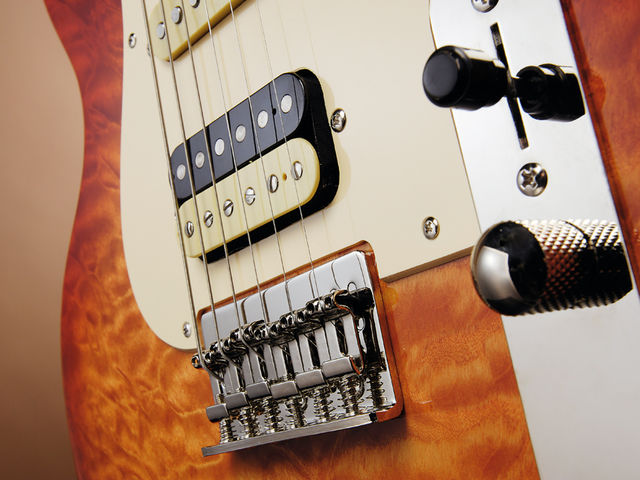 The Bluesmaster IV is more Gibson inspired, despite the Tele-style control plate