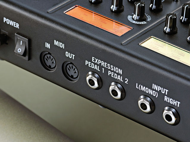 MIDI for external switching, expression pedals for manipulating parameters in real time and full stereo ins and outs too