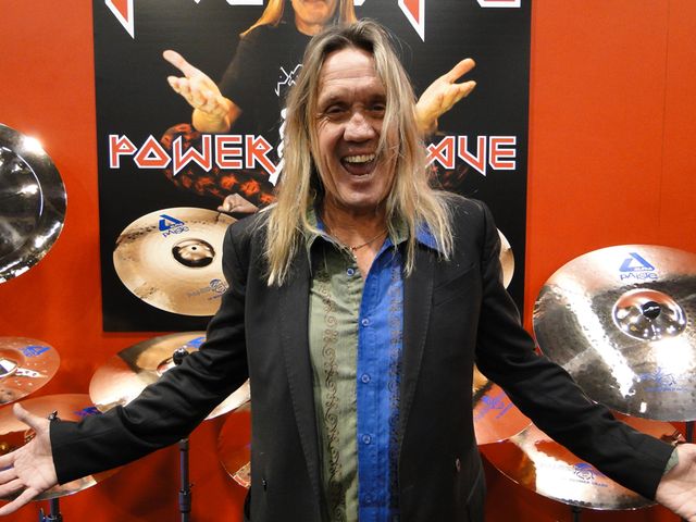 Is Nicko McBrain excited about his new Paiste Boomer cymbals? Hard to tell, isn't it?