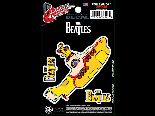 Yellow Submarine "Features a psychedelic yellow submarine from the famous album. Also includes two Beatles Logos in yellow."