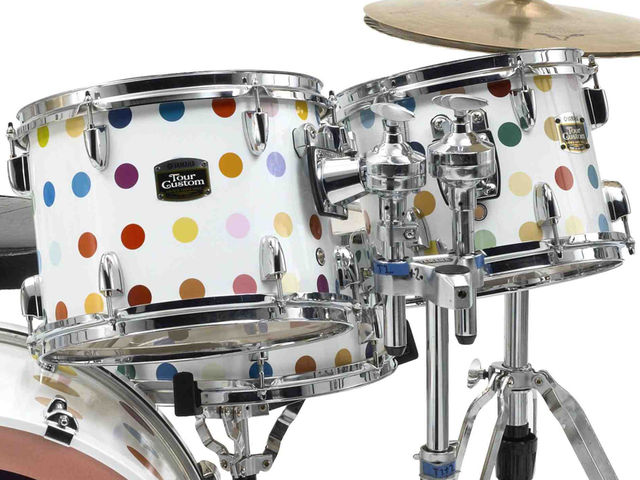 Squeeze's Damien Hirst-designed drum kit Toms
