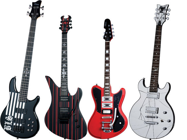 From left to right: JD Bulcher Bass, Synyster Gates Custom, Robin Finck Ultra III and the Zacky Vengeance ZV Mirror.