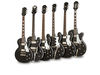 Epiphone Black Royale Collection From left to right: Les Paul, Wildkat, ES-339, Riviera P93, Dot and Swingster