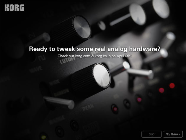 This screen is currently appearing when you open Korg's iMS-20 on the iPad.