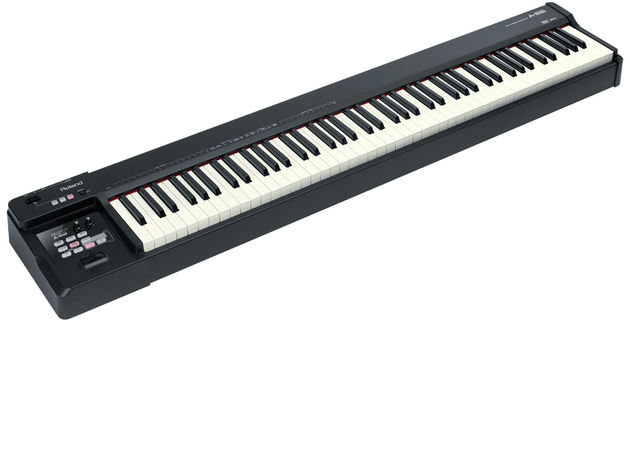 The Roland A-88 has progressive hammer action keys.