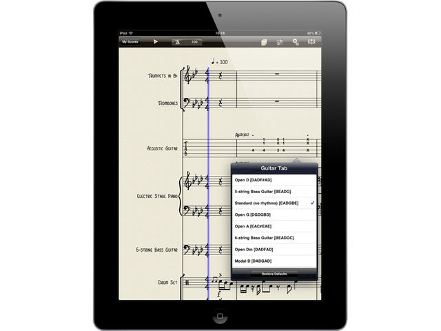 Guitar tab Parts in Scorch scores can easily be converted to guitar tab.