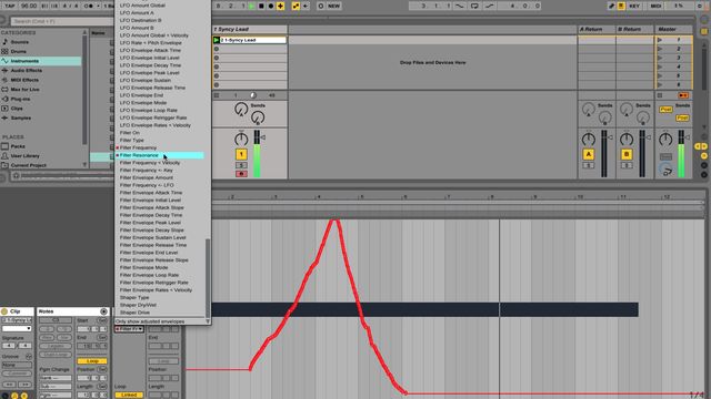 Curved automation within Live's Session View.