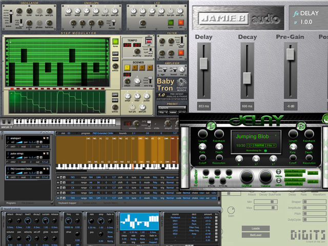 Phase distortion synths, a sampler and two delays