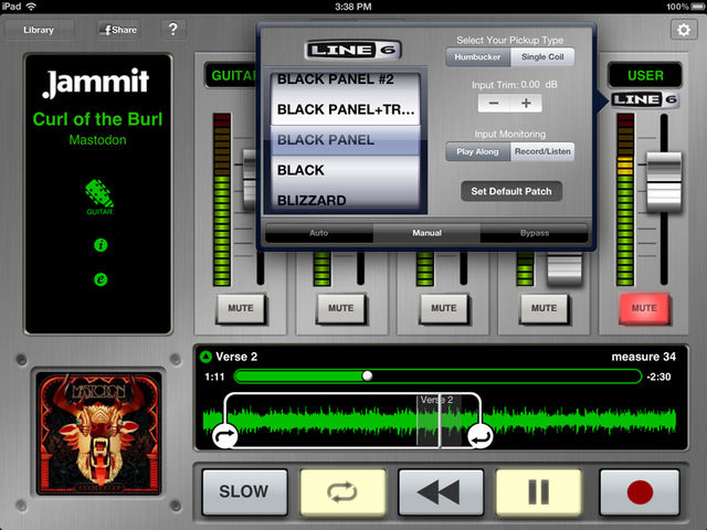 Line 6 Preference Window - Allows users to manually choose a guitar preset to play throughout the songs.
