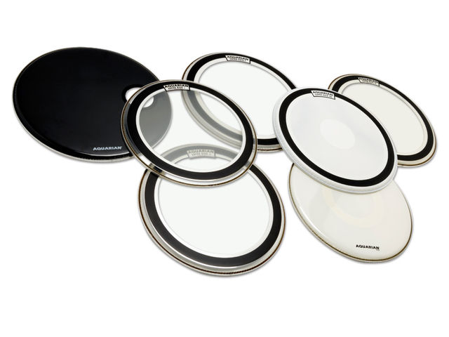 The 22" Super-Kick II (top right) is Aquarian's larger twin ply bass drum head