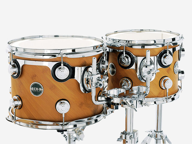 DW Eco-X Project Kit DW hardware dresses the mixed wood veneer; the turret lugs and suspension mounts give the shells a familiar look