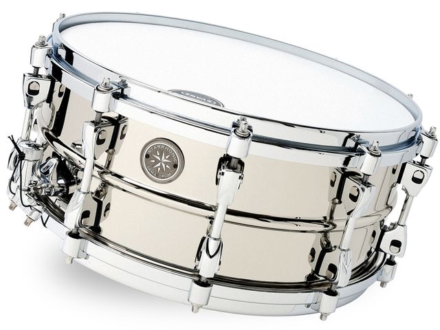 Tama Starphonic Brass Snare The drum is cut from a single sheet of brass bent into shape and nickel coated