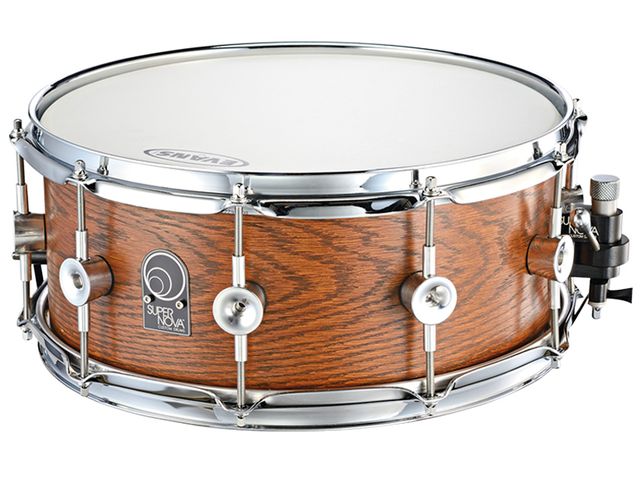 SuperNova Custom Snare Drum Trojan sandwiched shell in oak and birch is 5-ply and 6.6mm thick.