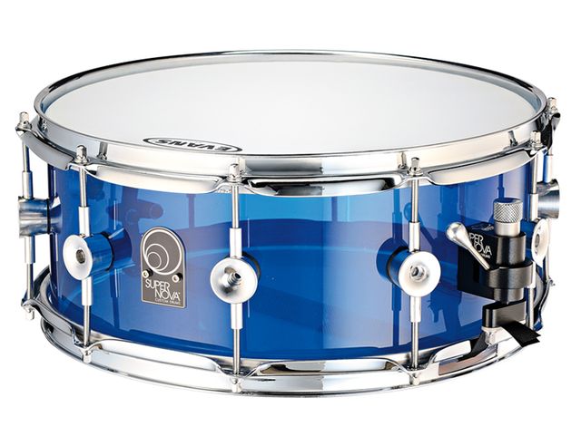 SuperNova Custom Snare Drum Acrylic shells are from RCI and are acrylic welded at the seams.