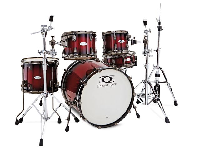 Drumcraft Series 8 Maple Kit Cardiac Burst finish is one of two high-gloss lacquer options on the Drumcraft Series 8 Maple Kit.
