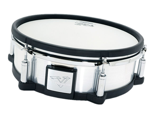 Drum pads and rack are silver and super-reflective, and really come into their own when viewed under stage lights