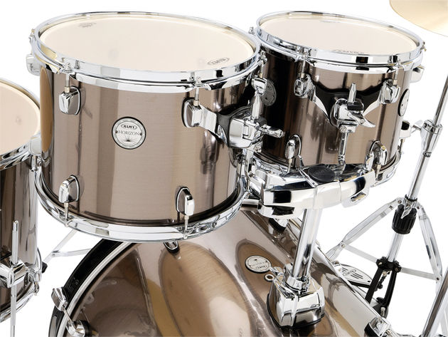 Mapex Horizon HX drum kit Small toms have ITS tom mounts which are strong but sleek and have integrated, streamlined memory locks