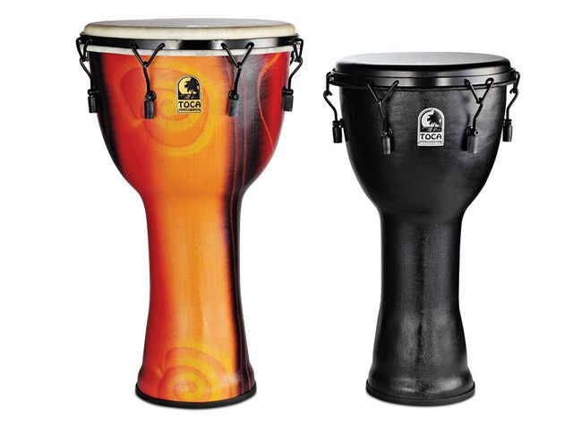 Toca Freestyle Mechanical Djembe Tuning lugs have protective rubber tubes over them for added playing comfort.