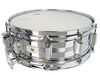 American made DynaSonic chrome-on-brass snare drum with distinctive parallel action snare carrier and later double-ended lugs.