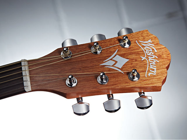 Washburn WD7S The 'naked look' of the Washburn's headstock is equally alluring.
