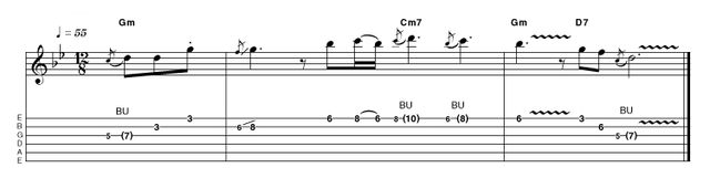 Intro 9: Easy in Gm Without the minor blues, many classic records would never have been heard. This idea focuses on wringing as much emotion out of as few notes as possible, making the most of bends and vibrato. These details are crucial if you are to really get the point across.