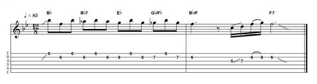 Intro 13: Easy in Bb Using the tried and tested descending line approach that we can see in 100 blues intros, this should example be played delicately but upfront in the mix. Add a little delay to create the right atmosphere.
