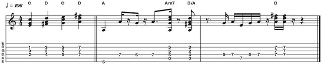Example 9: The Dorian Tonality Example 9: The Dorian Tonality - This time we are going to generate the A Dorian sound (second mode of G major), by playing the triads of C and D (IV and V of G) against an A bass note. Theory buffs among you my realise that the triad of C (C E G) with an A bass note creates an Am7 chord, which is perfect fit for the Dorian tonality.
