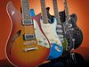 4 affordable 12-string electric guitars From L-R: Duesenberg Double Cat DDC-12, Fender Strat XII, Burns Double Six and Hutchins Memphis 12-string
