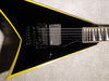 Solid alder body; thru-neck; rock maple with scarf joint headstock; ebony fingerboard with shark fin inlays; 25.5" scale; EMG81 humbucker (bridge); volume control; black hardware; black finish w/yellow bevels, black w/blood red bevels or snow white w/black bevels
