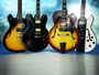 From L-R: Washburn HB30, Vintage VSA555, Peerless Wizard and Adam Black HS Centre (First Act CE530 Delia not pictured)